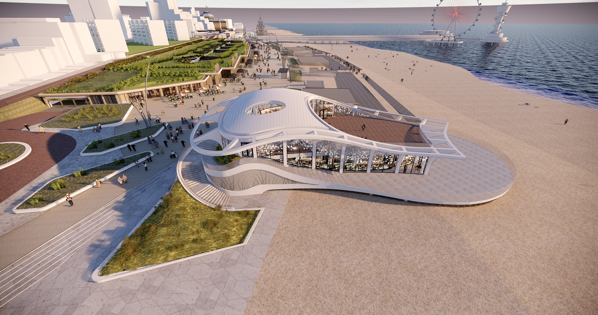 impressie nieuw paviljoen boulevard Scheveningen